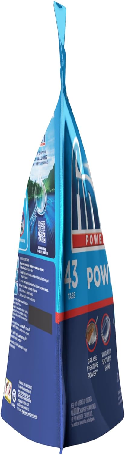 Finish Power Dishwasher Pods for Eco-Conscious Kitchens, Resealable Bag for a Cleaner Daily Ritual