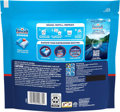 Finish Power Dishwasher Pods for Eco-Conscious Kitchens, Resealable Bag for a Cleaner Daily Ritual