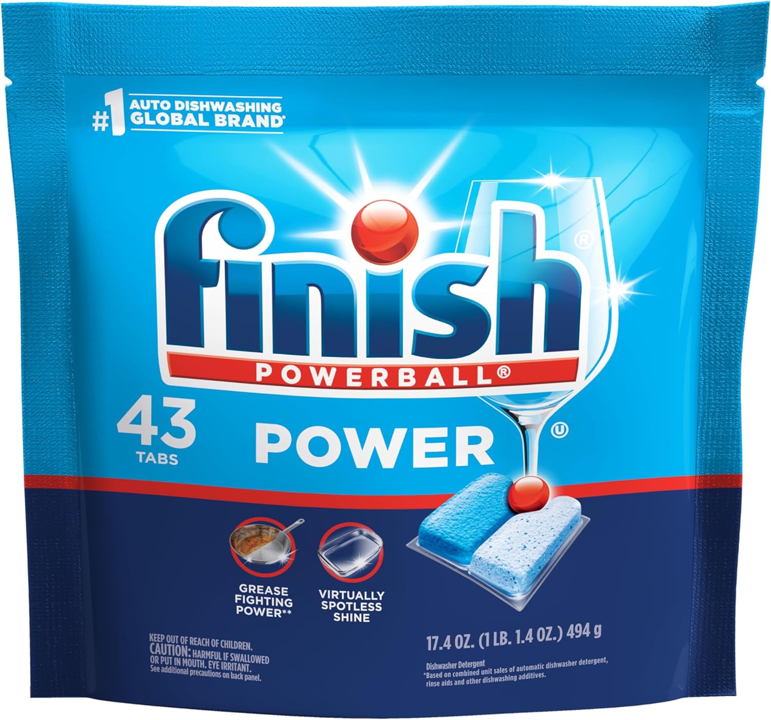 Finish Power Dishwasher Pods for Eco-Conscious Kitchens, Resealable Bag for a Cleaner Daily Ritual