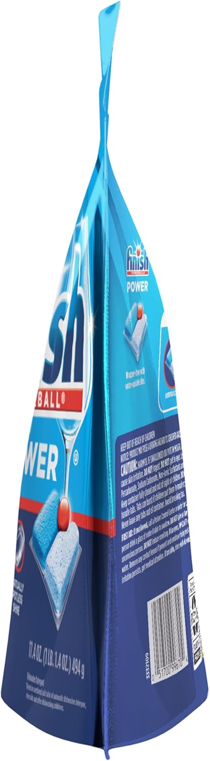Finish Power Dishwasher Pods for Eco-Conscious Kitchens, Resealable Bag for a Cleaner Daily Ritual