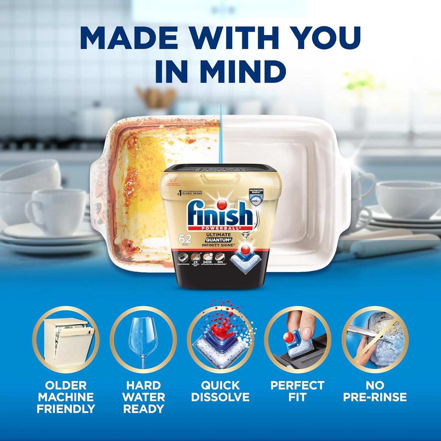 Finish Ultimate Quantum Infinity Shine Dishwasher Pods – Clean-Lined Dishwasher Pods, Neutral-Scent Fresh Finish