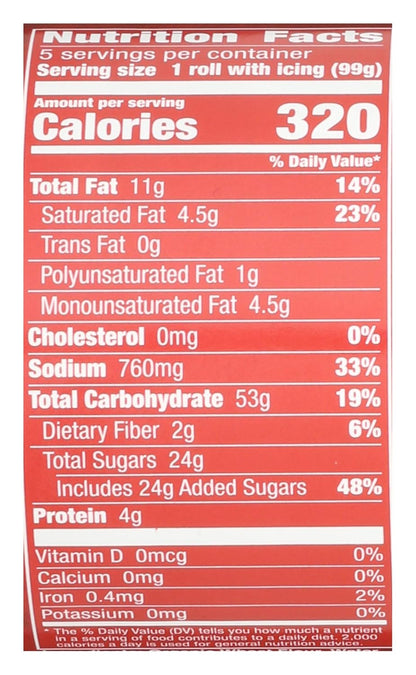 five cinnamon rolls per 17.5-ounce bag