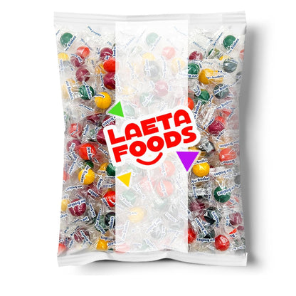 five-color, five-flavor assortment: cherry (red), orange, lemon (yellow), lime (green), grape (purple)