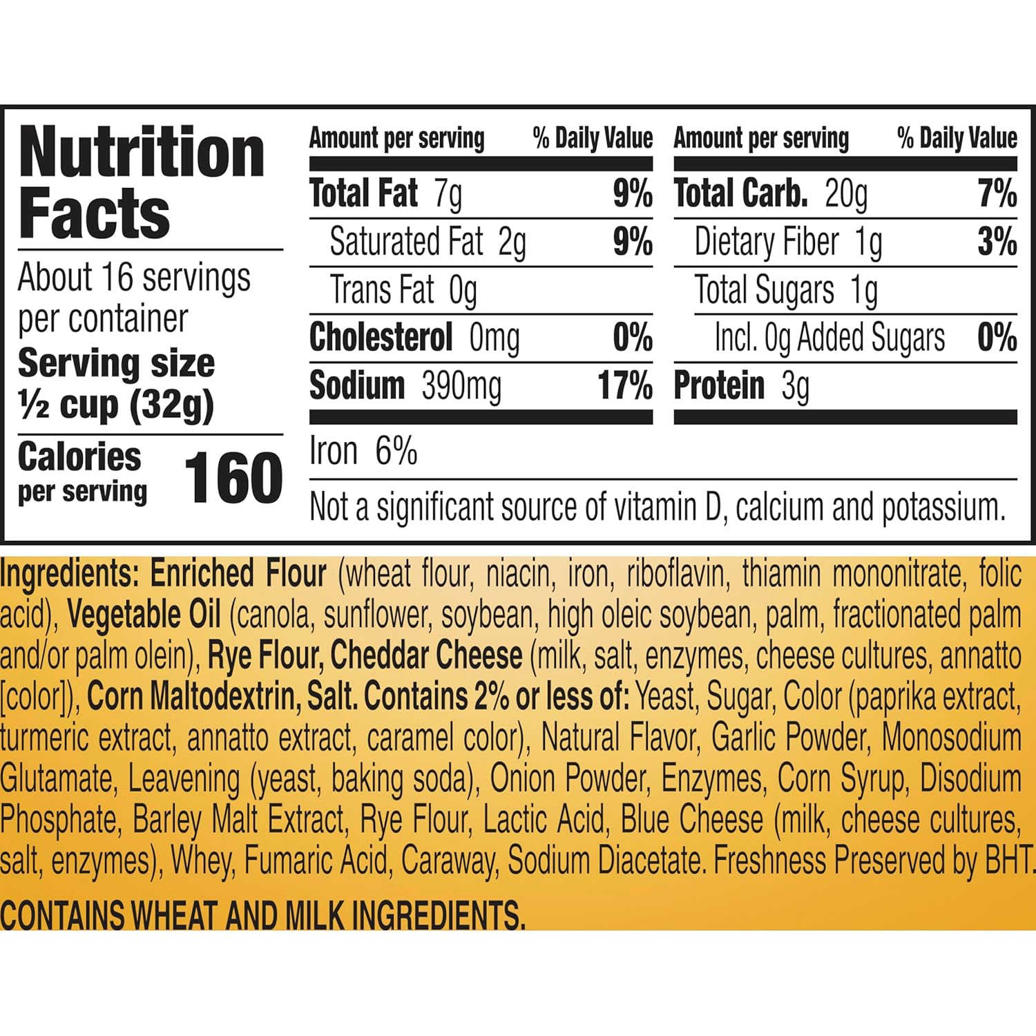 five-component blend: pretzels, rye crackers, square cheddary crackers, breadsticks, and special seasoning