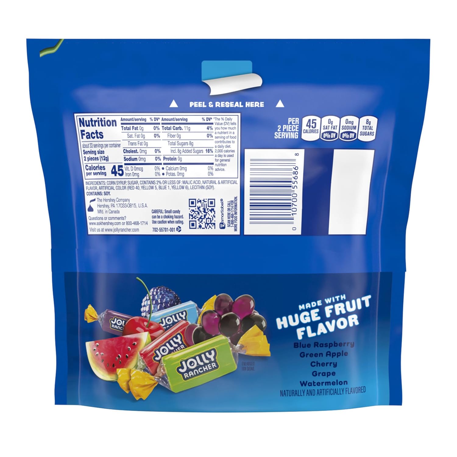 five-flavor assorted fruit lineup: watermelon, green apple, cherry, grape, blue raspberry