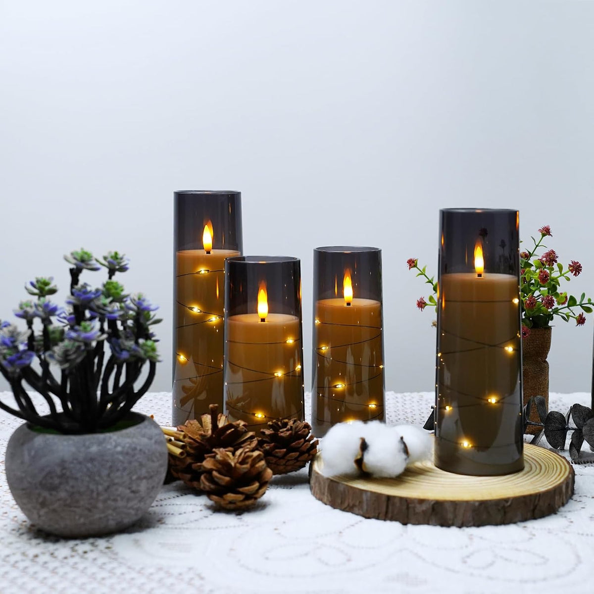 five-piece sets include varied heights of 5, 5, 6, 7, and 8 inches with a 2.3-inch base diameter