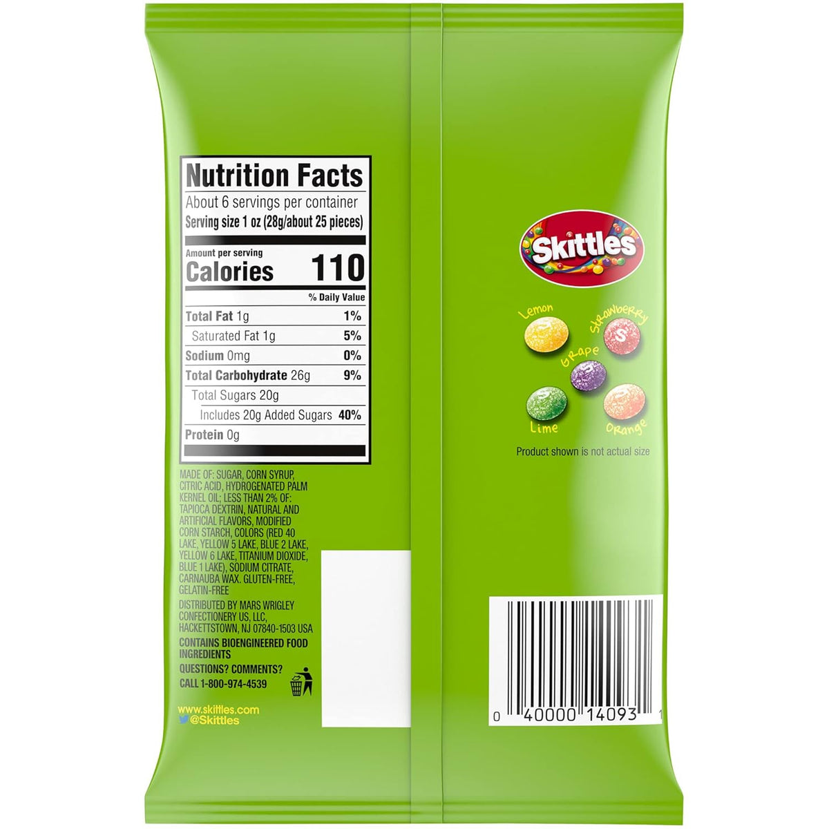 five sour fruit flavors: strawberry, green apple, lemon, orange, grape