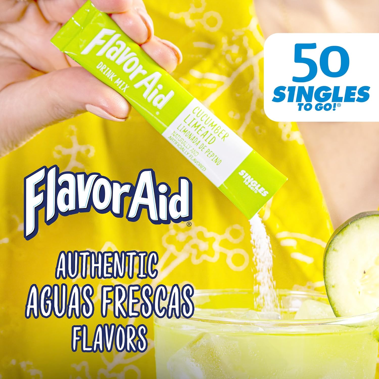 Flavor Aid Aguas Frescas Singles To Go – Healthy Hydration Habit Builder for Adults Tracking Daily Water Intake, 50 Count