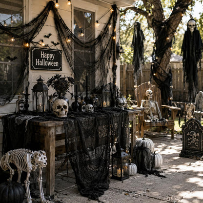 Fleurista Creepy Gauze Panels – Simple Solid Tone Halloween Drape for Clutter Free Home Styling