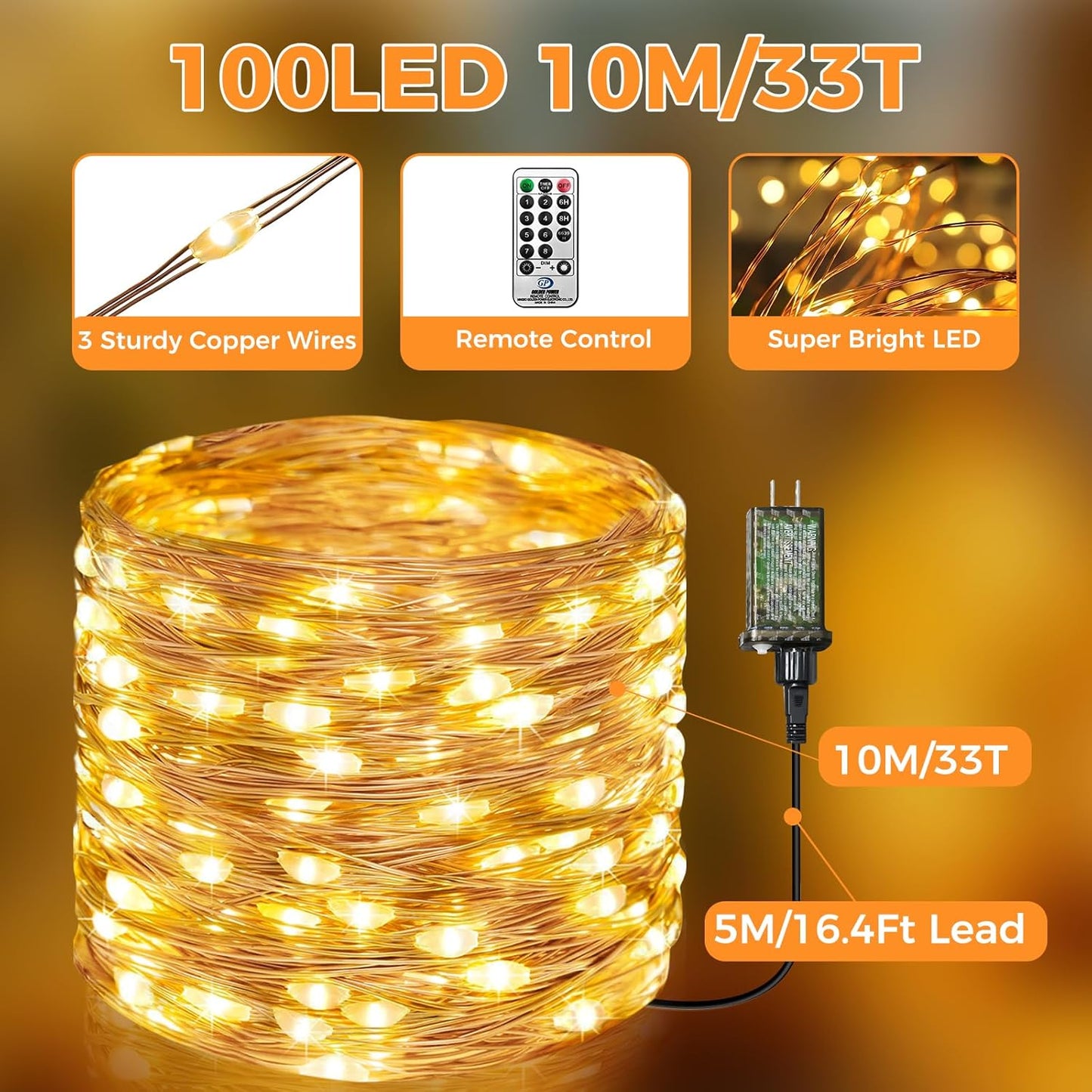 flexible copper wire for shaping, with 16ft lead for outlet reach