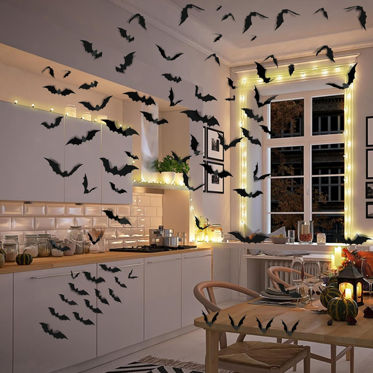 Kid Safe 3D Bat Wall Decorations 140 Piece Halloween Set for Daycare Center and Home Kids Room DIY