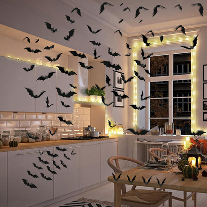 Kid Safe 3D Bat Wall Decorations 140 Piece Halloween Set for Daycare Center and Home Kids Room DIY