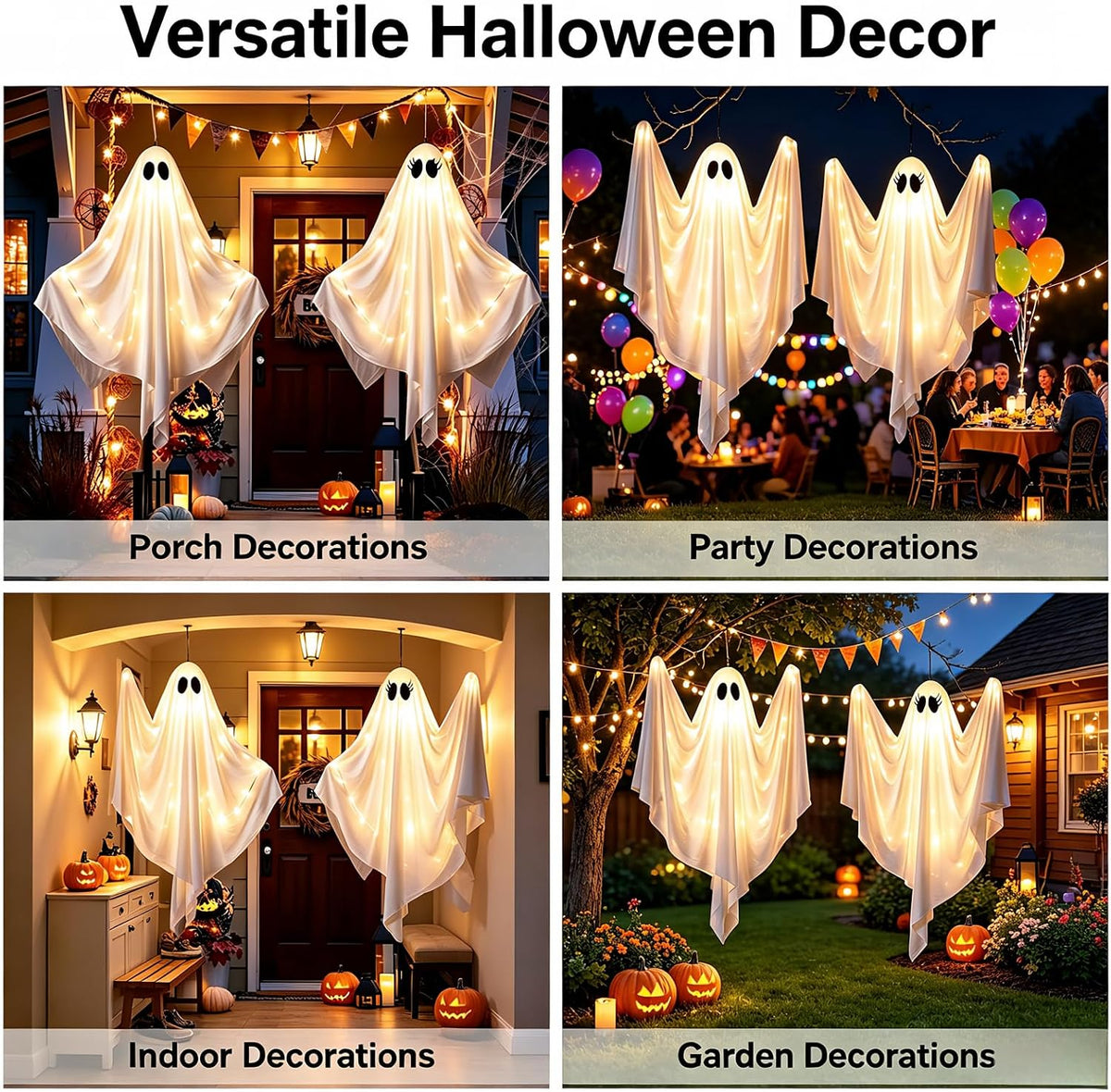GlowNight 47.25" Poseable LED Ghost Lights for Playroom and Family Yard, Tear-Resistant Fabric