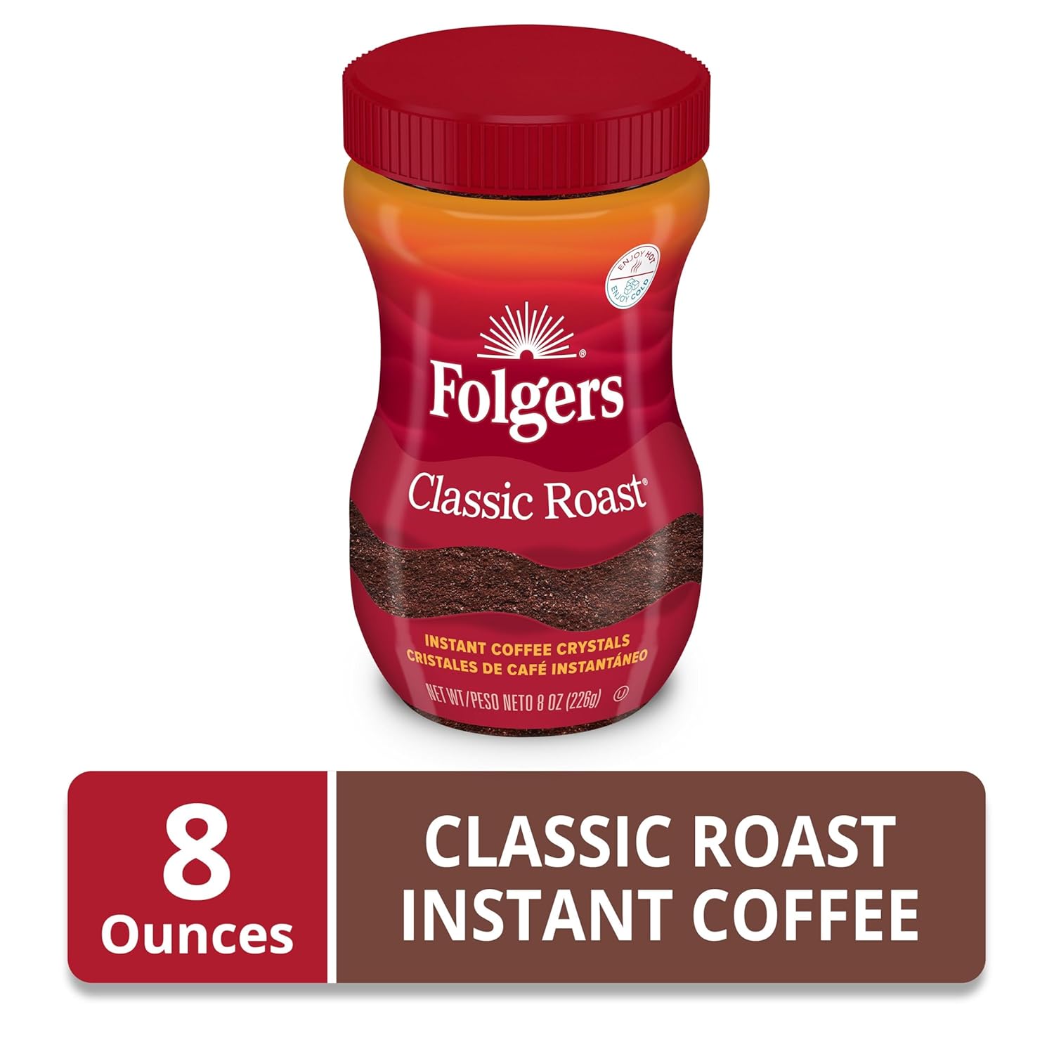 Folgers Classic Roast Instant Coffee – Office Desk Brew for Fast Morning Focus, No Equipment Needed