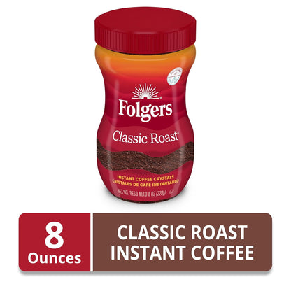 Folgers Classic Roast Instant Coffee – Office Desk Brew for Fast Morning Focus, No Equipment Needed