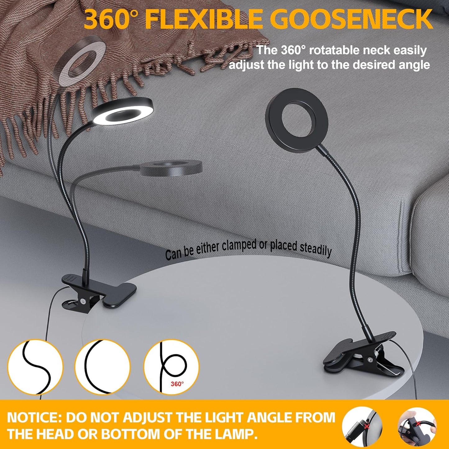 Foneso Eye-Protection Clip Lamp with 3 Color Modes – Back-to-School and Graduation Gift for College Students, Dorms and Study Desks