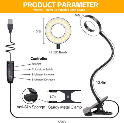 Foneso Eye-Protection Clip Lamp with 3 Color Modes – Back-to-School and Graduation Gift for College Students, Dorms and Study Desks