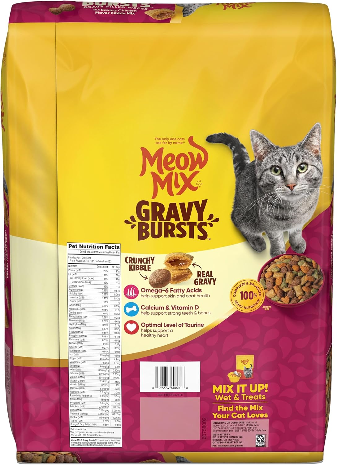 Meow Mix Gravy Bursts Adult Cat Food, Savory Chicken Flavor for a Low-Mess Kitchen Feeding Station