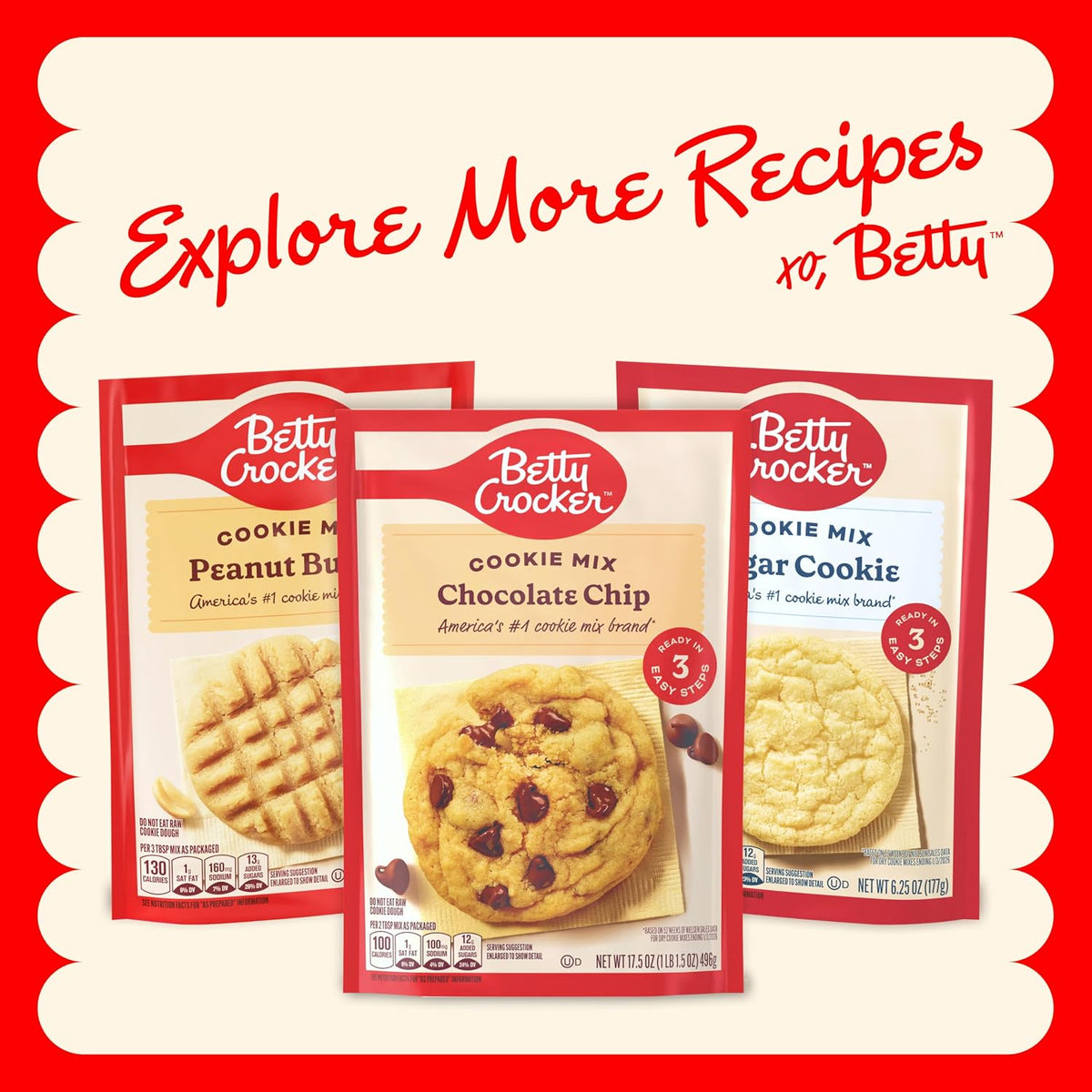 Betty Crocker Peanut Butter Cookie Mix, 7.2 oz., 12-Cookie Baking Routine for Home Bakers