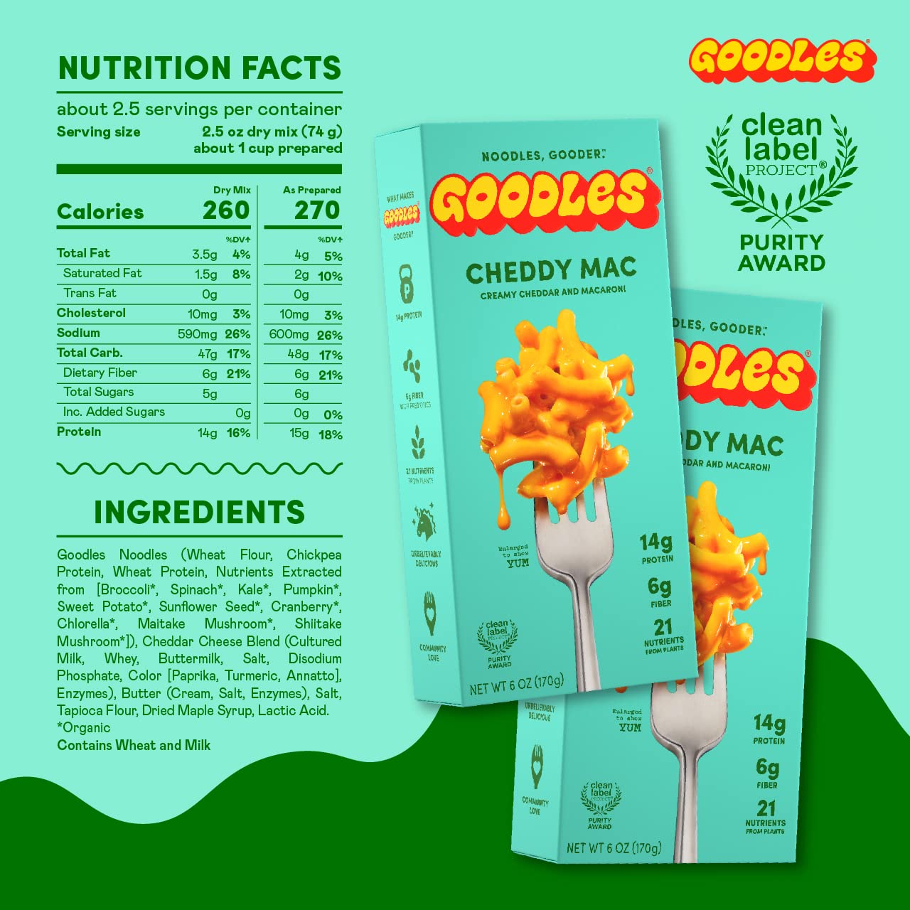 fortified with fiber, protein, prebiotics, plants, and vegetables