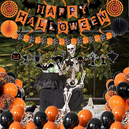 Fecedy Halloween Outdoor Decorations Bundle – Weather-Friendly Paper Fans & Garland for Porch Trick-or-Treat Night