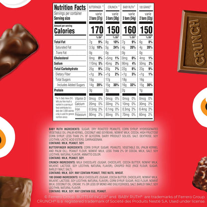 four-brand variety: butterfinger, crunch, baby ruth, and 100 grand