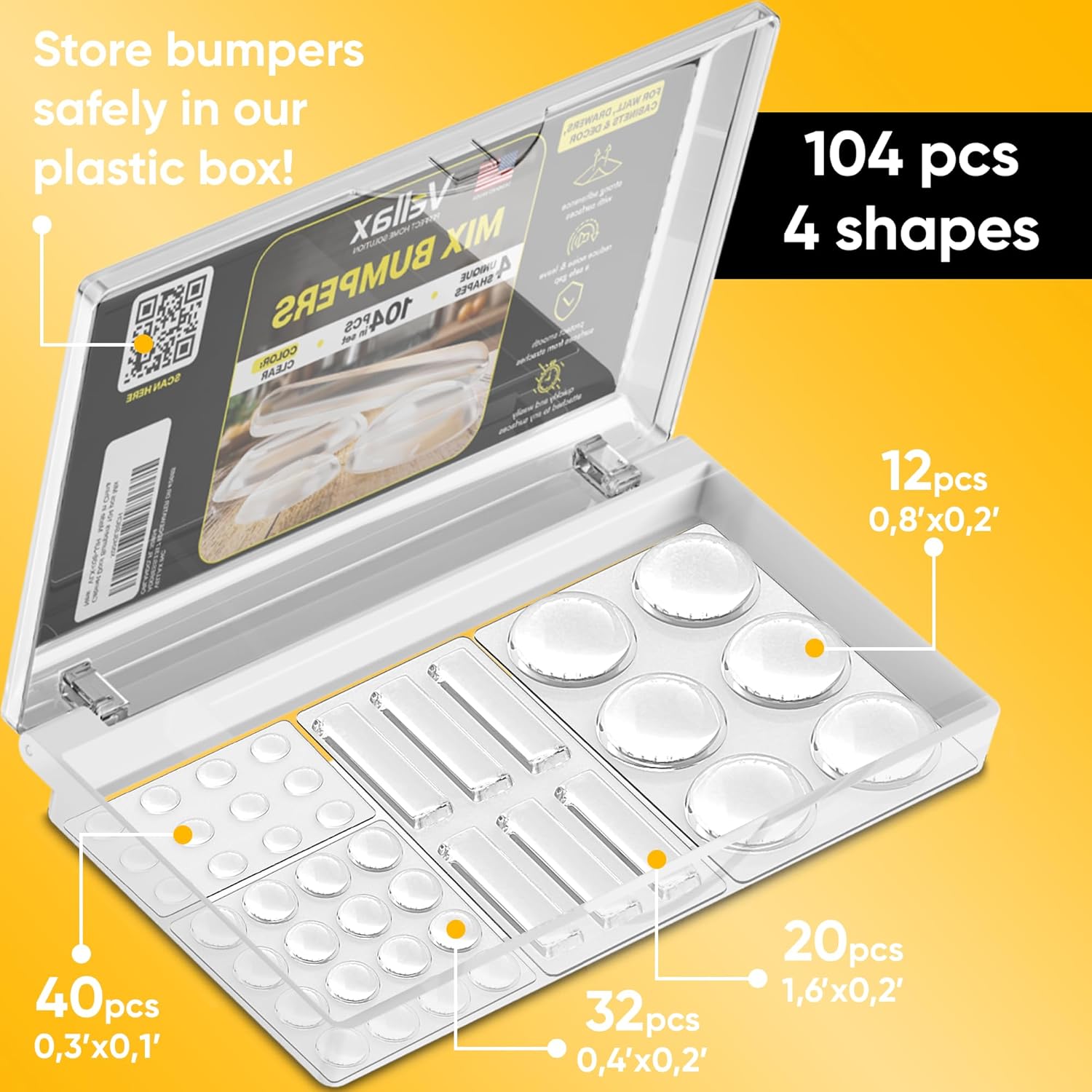 four distinct bumper shapes/sizes for tailored fit on doors, drawers, and larger furniture corners