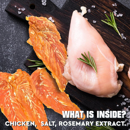 four flavor variants: chicken fillet, chicken slices, duck, and sweet potato, all in 1.5 lb size