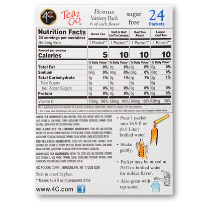 four iced tea flavors: green tea, lemon, peach, and half & half