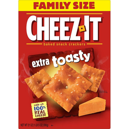 four-in-one snack blend combining cheez-it crackers, salty pretzels, toasted bread slices, and cheese-flavored rice balls