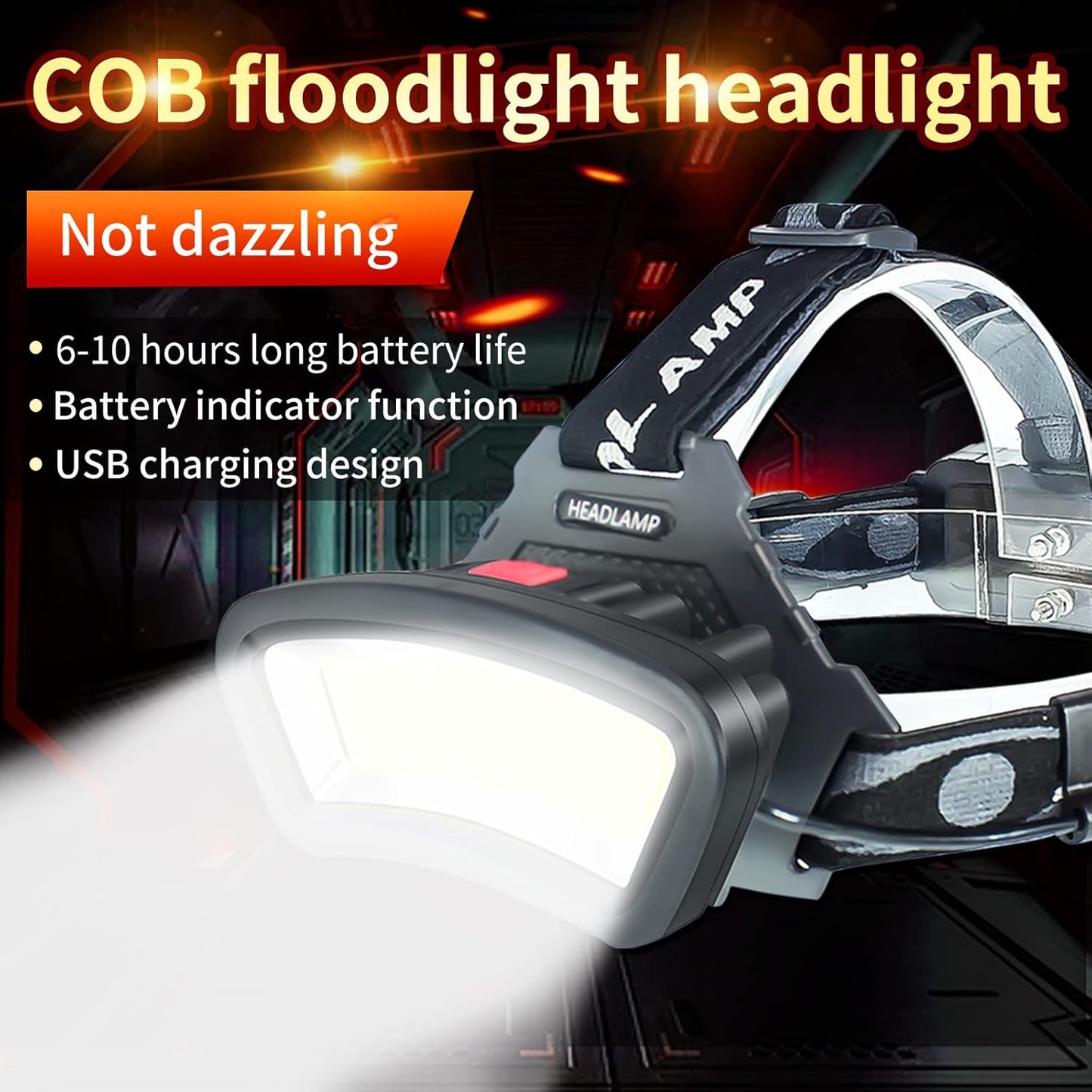 four lighting modes: strong white, weak white, steady red, and red strobe