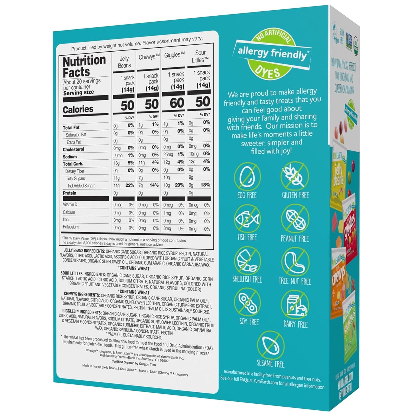 four product variety: jelly beans, giggles, chewys, and sour littles