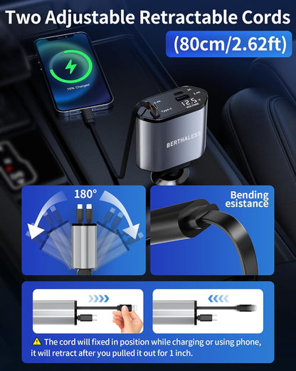 four total charging outputs (2 retractable cables plus usb-a and usb-c ports)