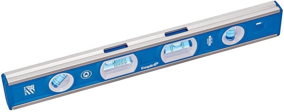four vials: plumb, level, 45-degree, and vari-pitch (reads slope in 1/8-inch increments)