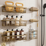 Veken Shower Caddy 6-Pack – Matte Black Bathroom Storage Set, Powder-Coated Stainless Steel Wall Organizer