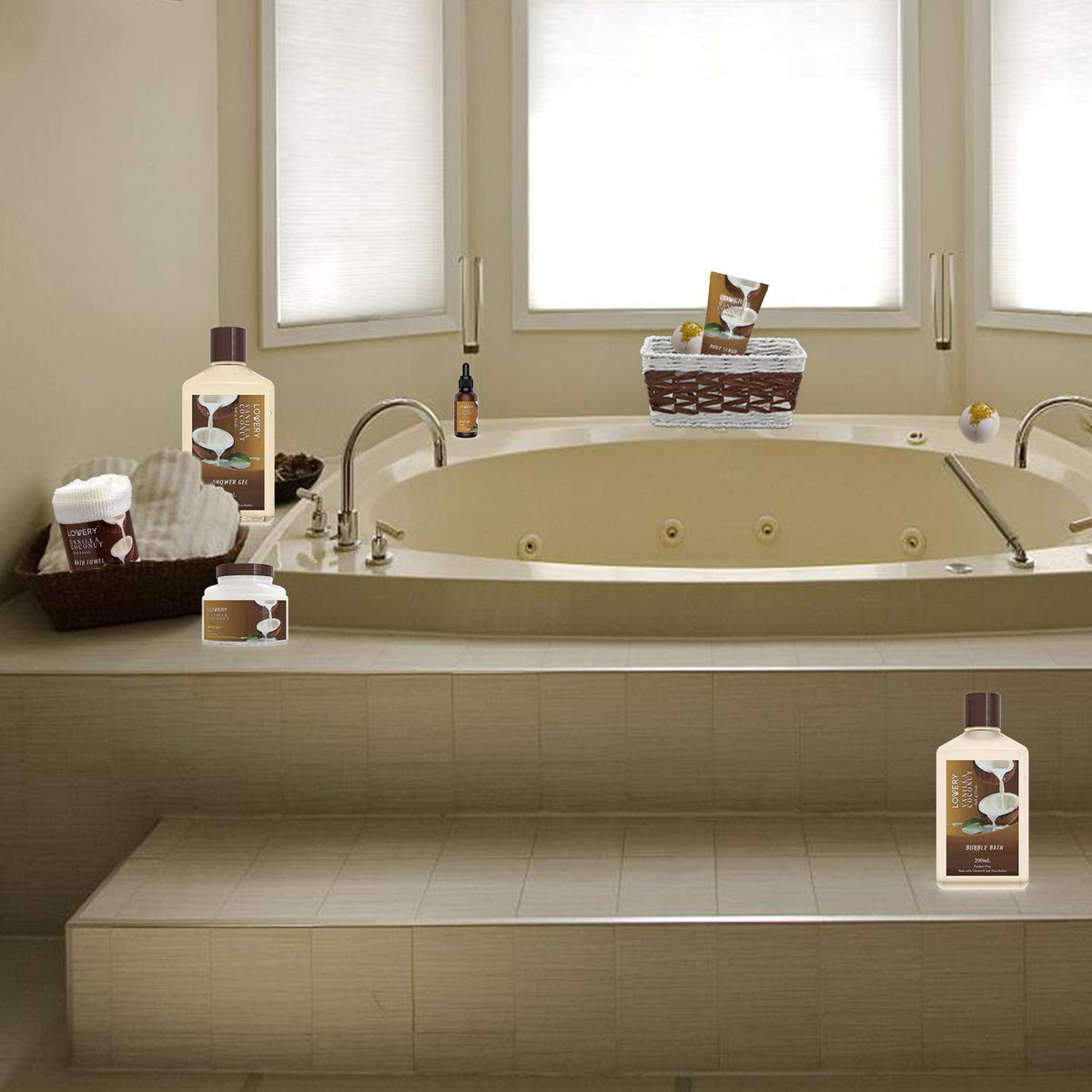 Fragrant Bath and Body Set For Women – 9 Piece Vanilla Coconut Spa Collection, Mood Setting Gift Basket