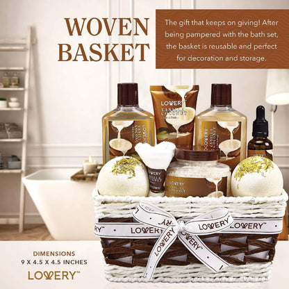 Fragrant Bath and Body Set For Women – 9 Piece Vanilla Coconut Spa Collection, Mood Setting Gift Basket