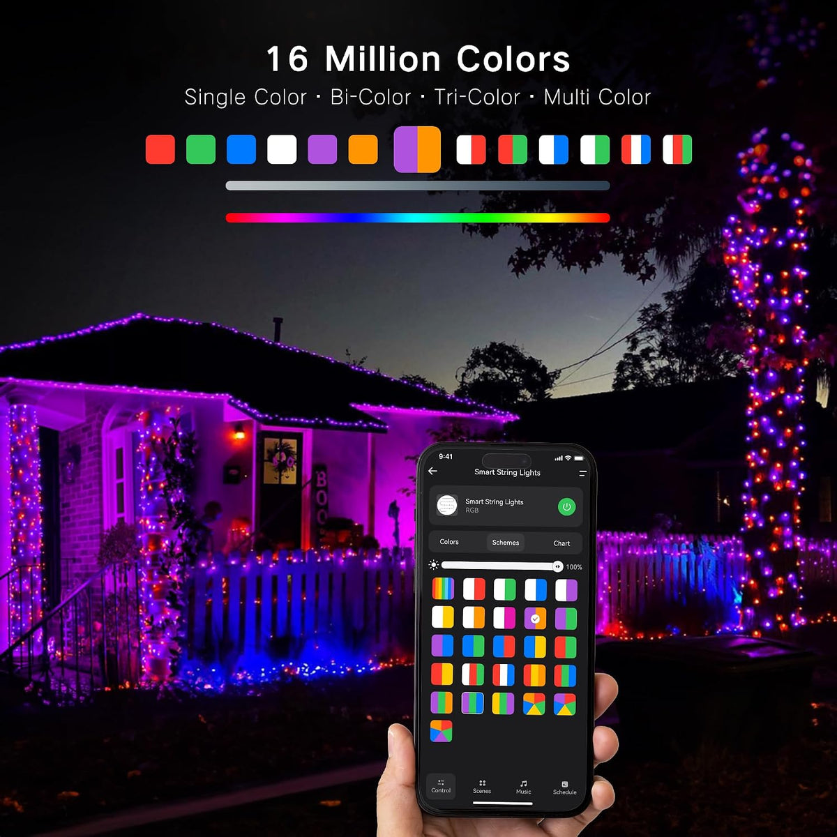free-app control plus alexa and google assistant voice control for switching, color changes, and brightness adjustment
