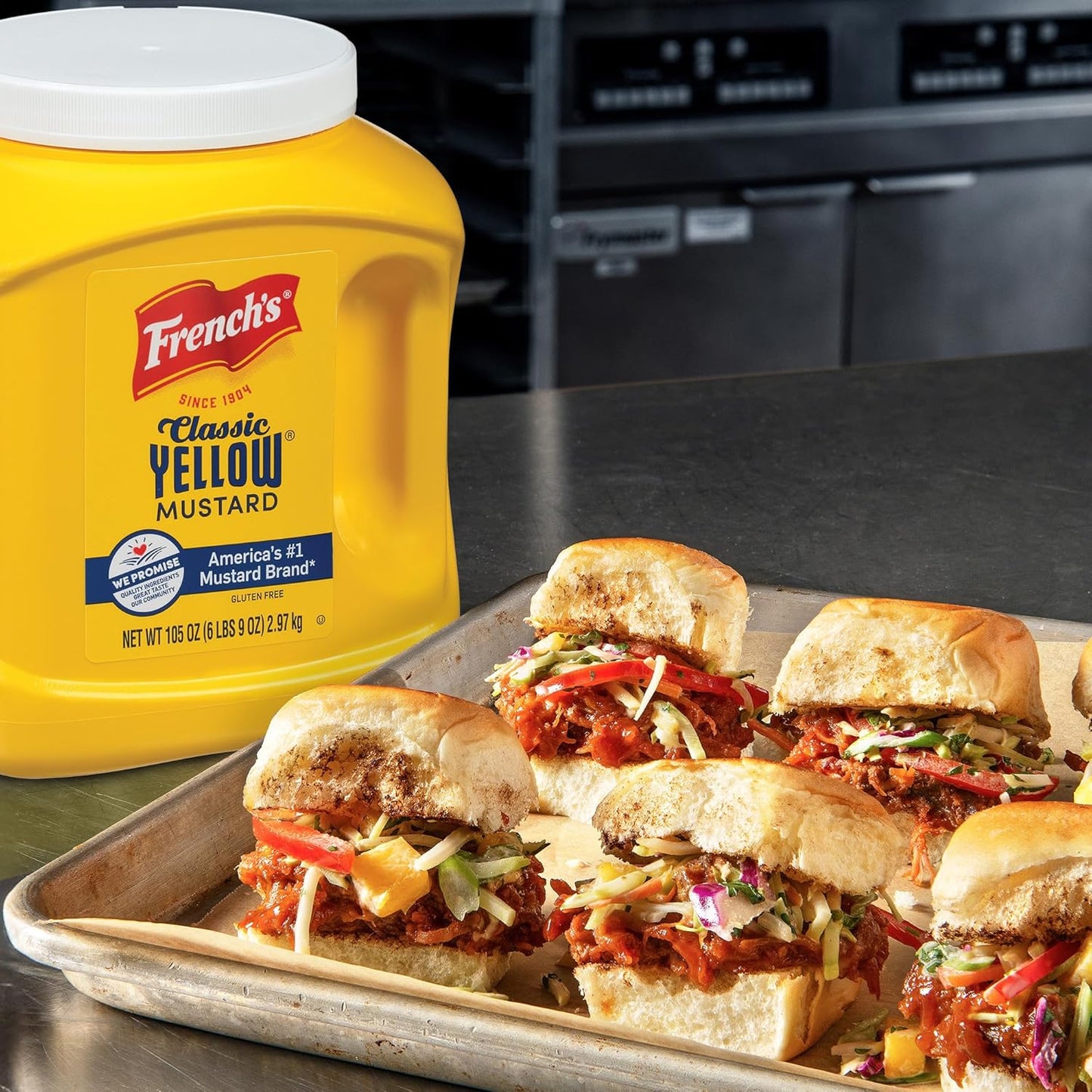 French's Classic Yellow Mustard, 105 oz – Bulk Back-of-House Condiment for Busy Restaurant Sandwich and Burger Stations