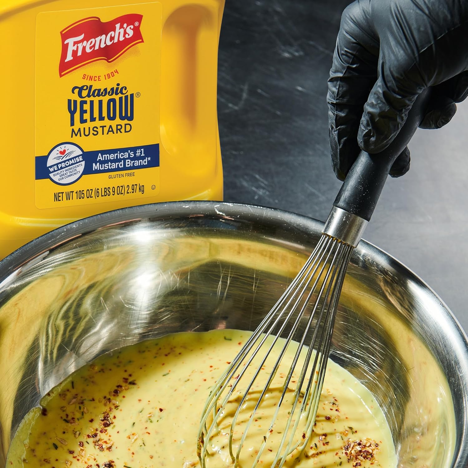French's Classic Yellow Mustard, 105 oz – Bulk Back-of-House Condiment for Busy Restaurant Sandwich and Burger Stations