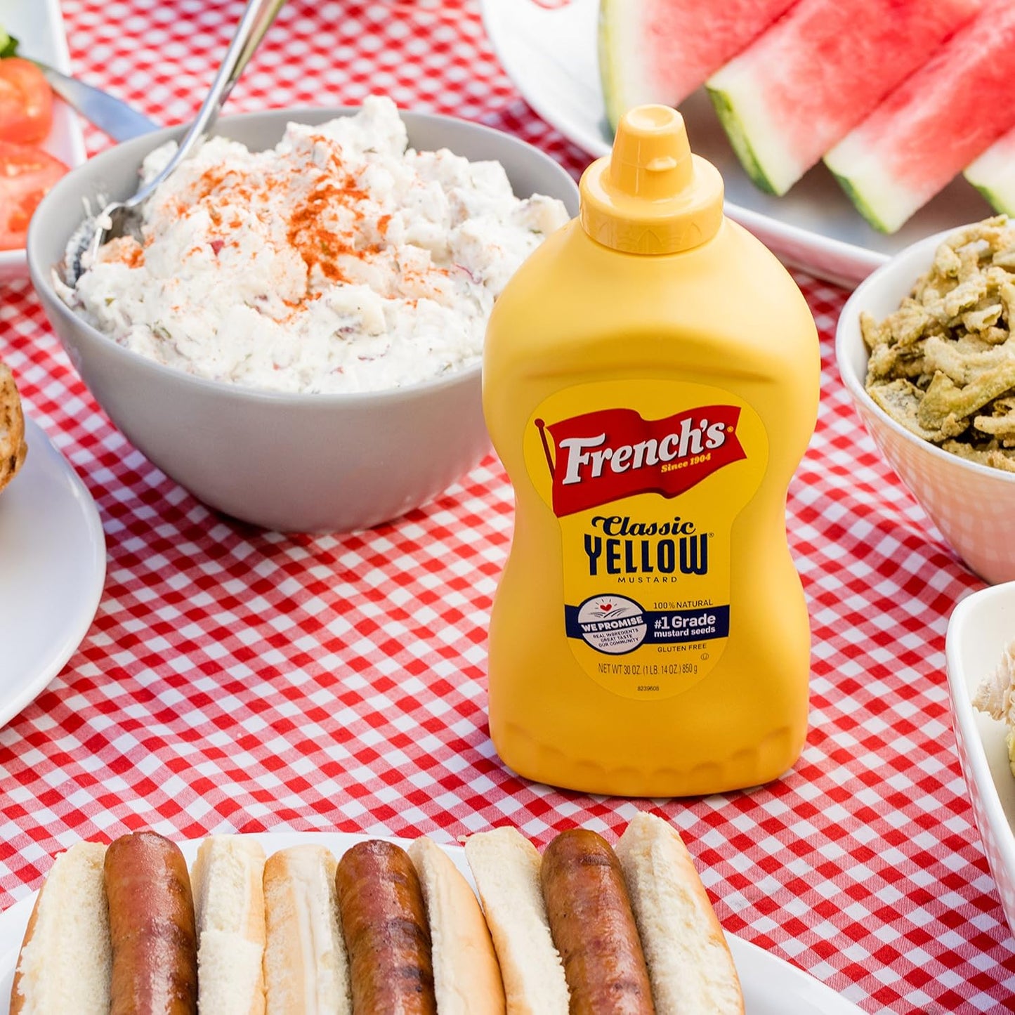 French's Classic Yellow Mustard, 30 oz Squeeze Bottle – Bulk Condiment for Commercial Kitchen Prep Line, Gluten-Free