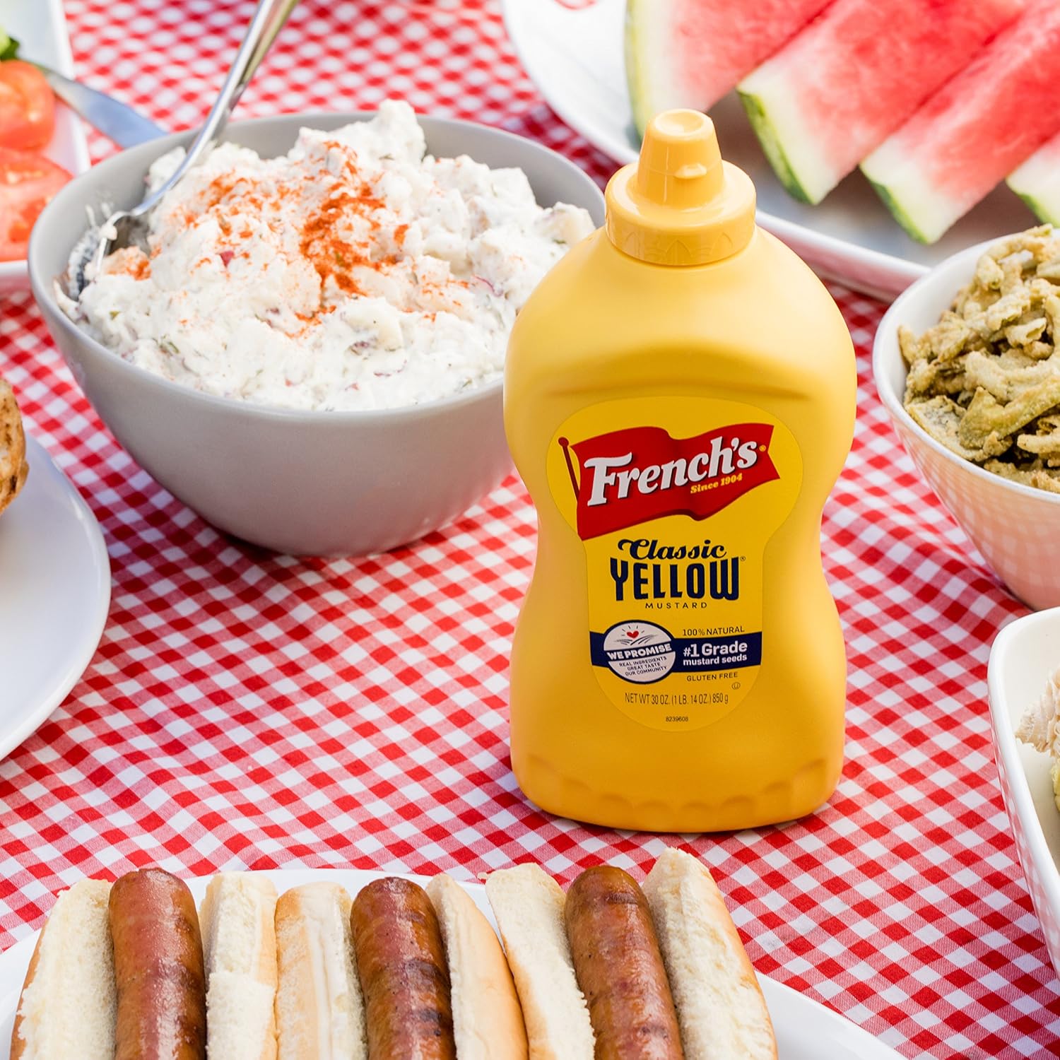 French's Classic Yellow Mustard, 30 oz Squeeze Bottle – Bulk Condiment for Commercial Kitchen Prep Line, Gluten-Free