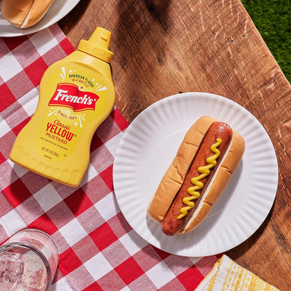 French's Easy-Squeeze Yellow Mustard – Toddler-Safe & Parent-Approved Condiment for Hot Dogs & Pretzels, 14 oz