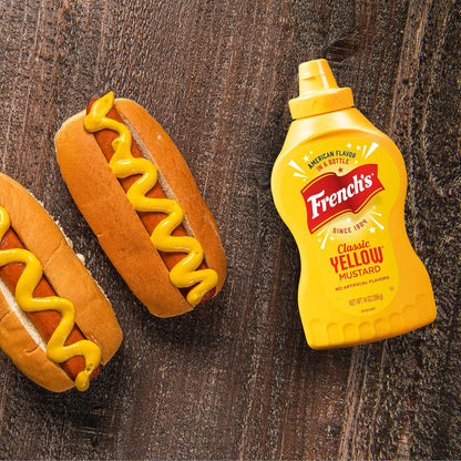 French's Easy-Squeeze Yellow Mustard – Toddler-Safe & Parent-Approved Condiment for Hot Dogs & Pretzels, 14 oz