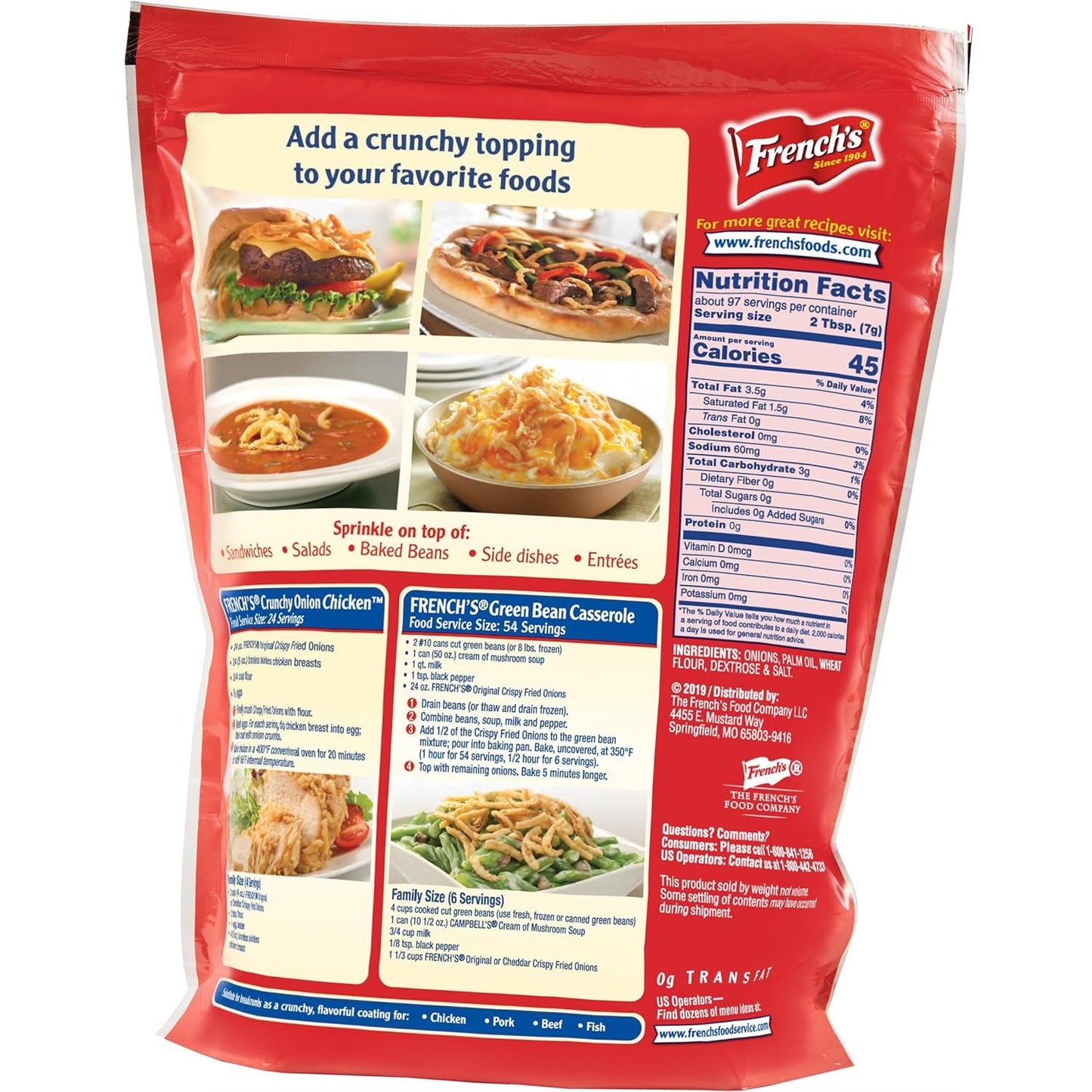 French's Original Crispy Fried Onions 24 oz – Clean-Label Topping for Better-for-You Home Cooking