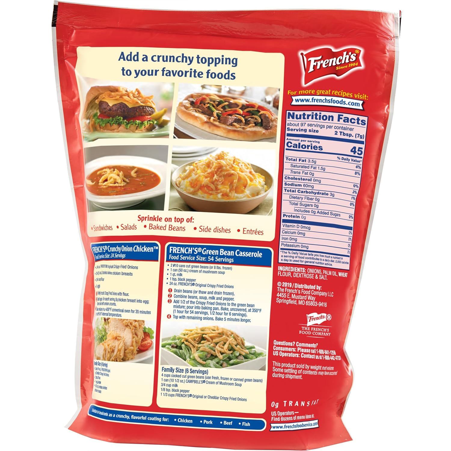 French's Original Crispy Fried Onions 24 oz – Clean-Label Topping for Better-for-You Home Cooking