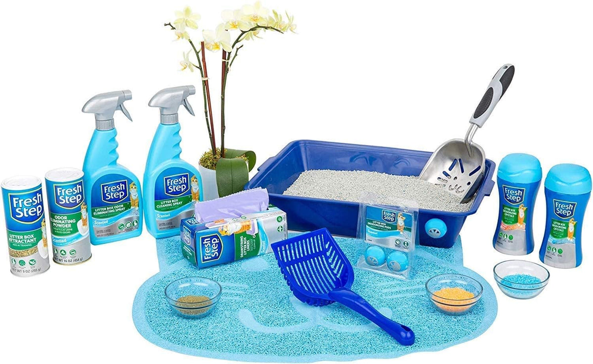 Fresh Step Cat Litter Crystals Deodorizer, Fresh Scent, 15 Oz – Stylish Litter Box Nook Solution for Bedroom-Adjacent Corners