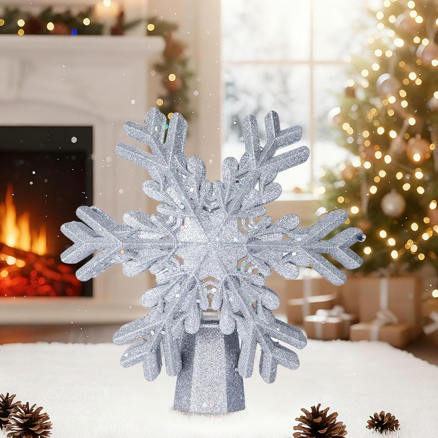 FrostyGlow Lighted Tree Topper – Less-Is-More Christmas Styling, Battery-Powered Snowflake Replacing Multiple Decor Pieces