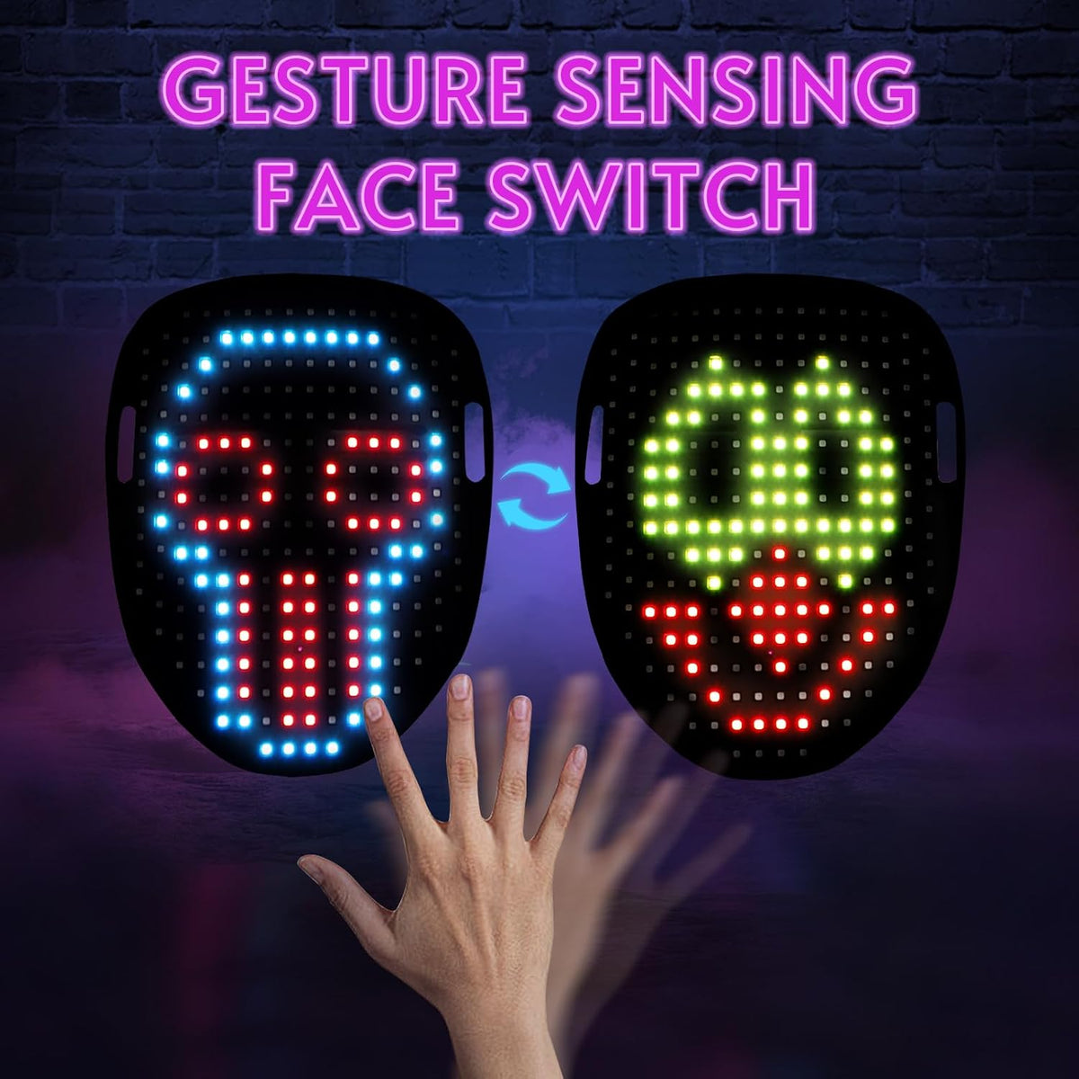 full-face led light-up display for high visibility in the dark