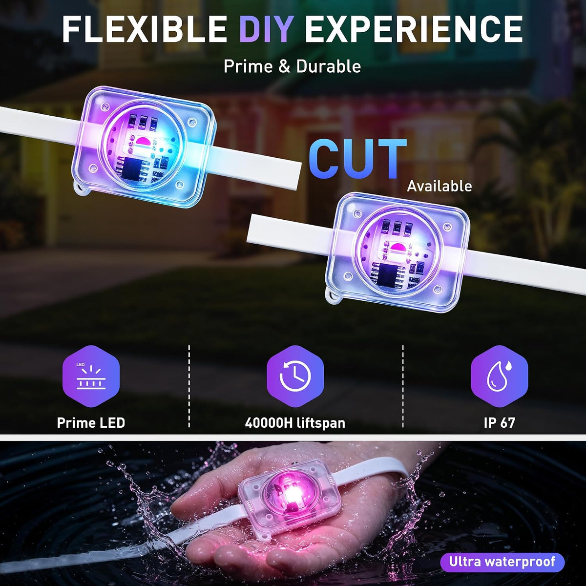 LITSOUL Permanent Outdoor Eave Lights - 600-Foot IP67 RGB+IC Strip for Patios, Camping, and Outdoor Dining